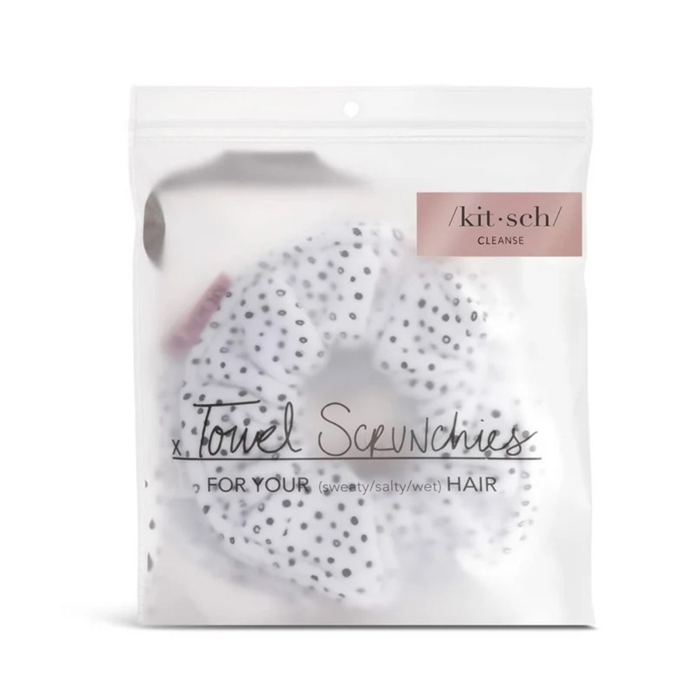 Kitsch Towel Scrunchie, White Dot-Print